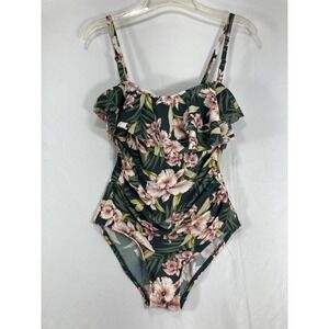 Kona Sol Women's Floral Bandeau Pique High Coverage Swimsuit Size Medium